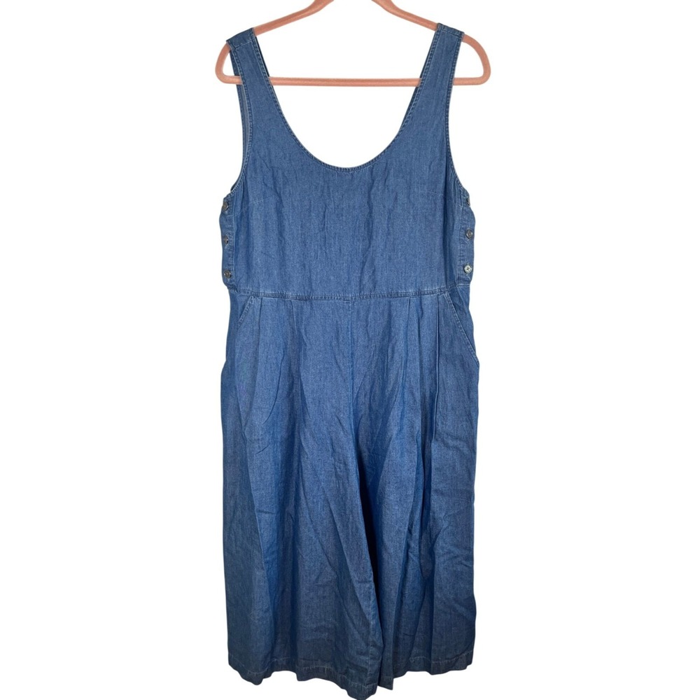 Coastal Denim Tank Jumpsuit Blue M Nautical Boho Western Neutral‎ Feminine Chic